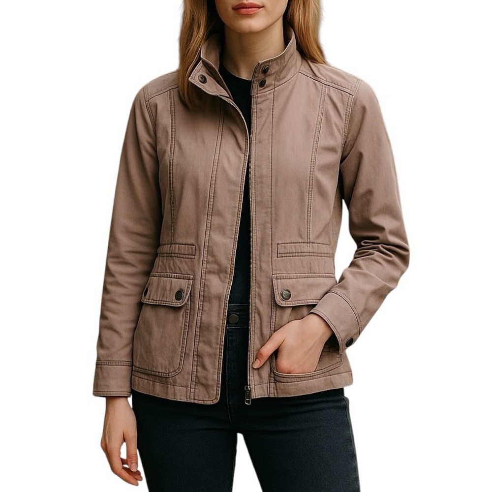Aeropostale Women's XS Full Zip Up Bomber Jacket Light Pink Long Sleeve Cotton